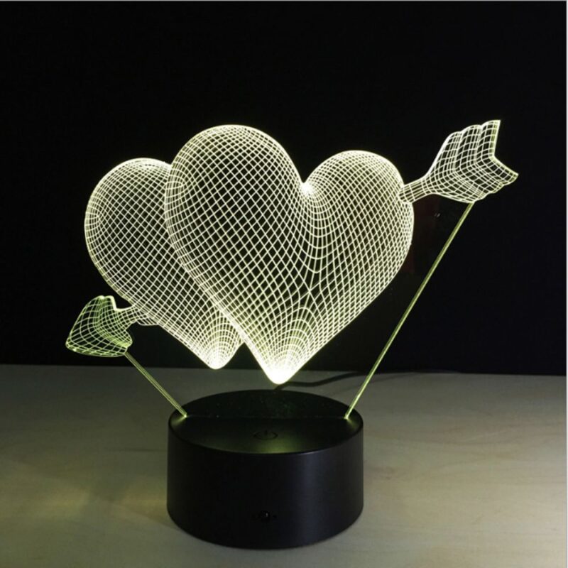 LED Νυχτός Επιτραπέζιο 3D LOVE 2 Hearts Φωτιστικό One Colour
